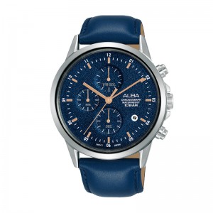 Alba AM3867X1 Silver Blue Leather Chronograph